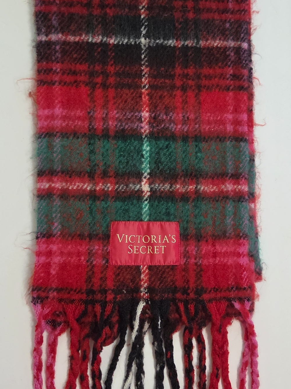 Victoria's Secret Red & Green Plaid Fringe Scarf